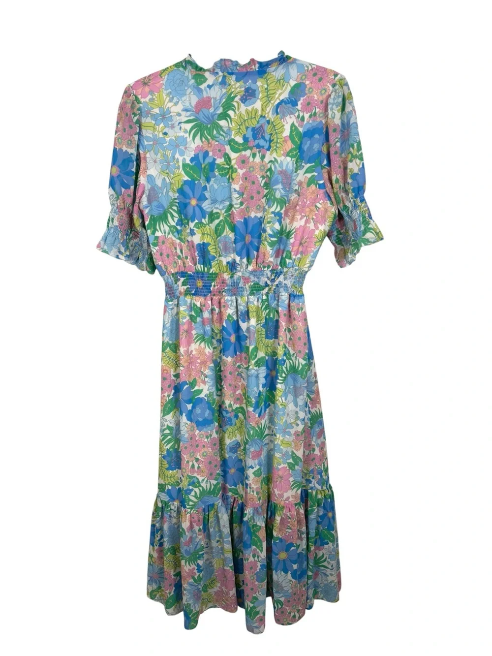 J. Crew Smocked Ruffle Midi Dress Fairy Floral Sz M